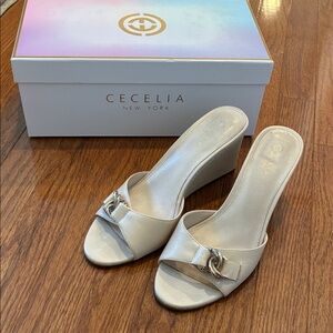 Cecelia New York Ivory Wedge Mules